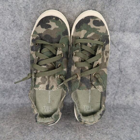Time and Tru Shoes Womens 7 Casual Sneakers Slip On Flats Camo Stretch Green - Picture 6 of 13